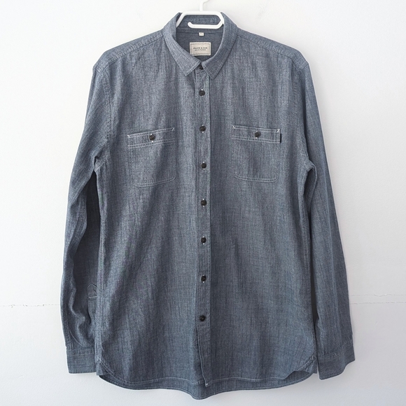 Frank & Oak Men's St-Viateur Blue Chambray Button-Down Shirt ~ Size Large - Picture 1 of 9